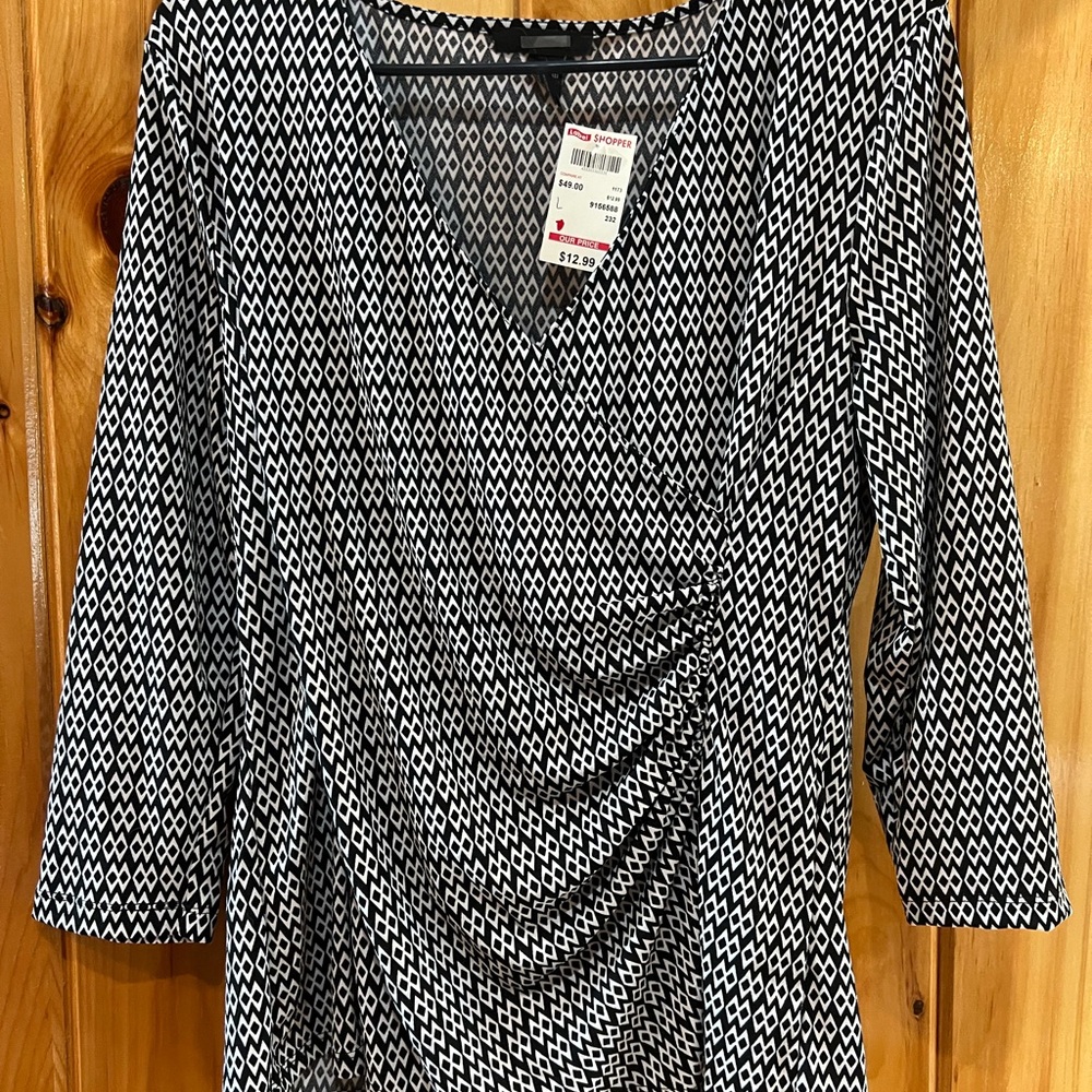 JB by Julie Brown Black & White Geometric Wrap-Front Tunic